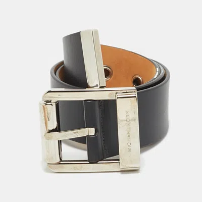 Pre-owned Michael Kors Xs Buckle Wide Belt Black Leather
