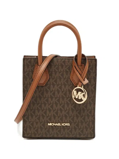 Pre-owned Michael Kors Xs Mercer Coated Canvas Tote Bag In Brown