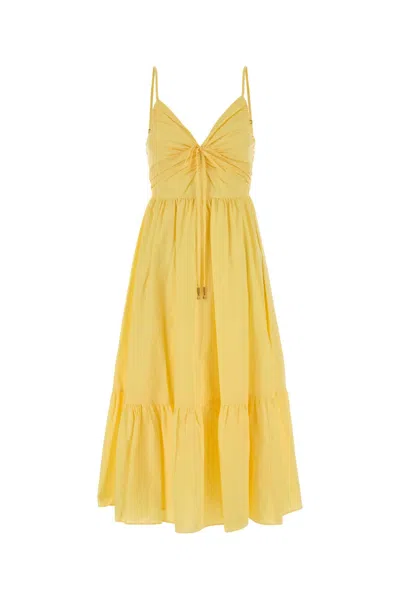 Michael Kors Ruched Bodice Dress Tiered Skirt Straps In Yellow