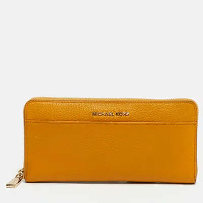 Pre-owned Michael Kors Yellow Leather Zip Around Wallet