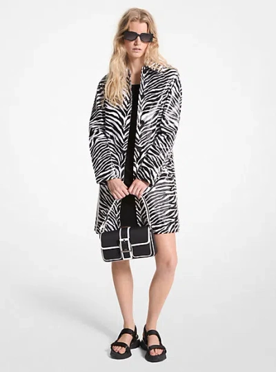 Michael Kors Zebra Print Cotton Twill Balmacaan In Black