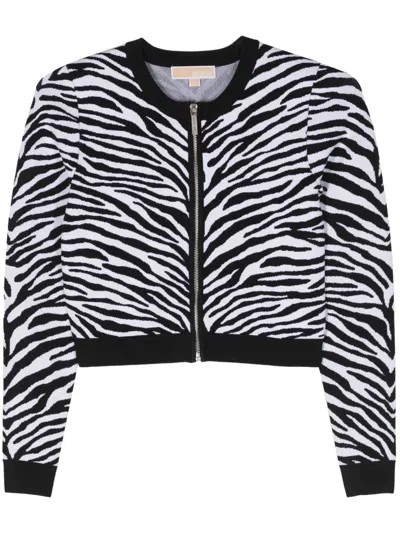 Michael Kors Zebra-print Cropped Cardigan In White