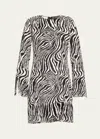 Michael Kors Collection Sequin Zebra Stripe Fringe Minidress In Blackoptw