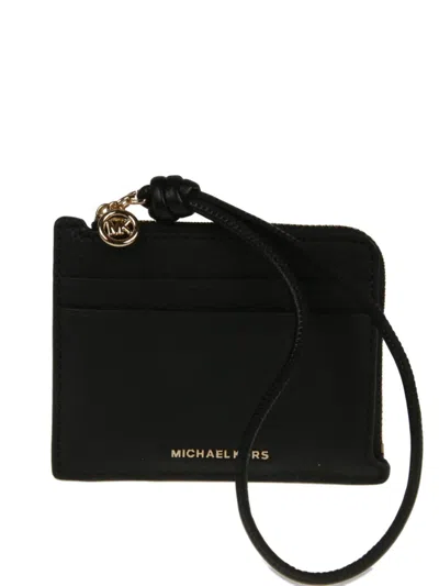 Michael Kors Zip Charm Leather Wallet In Black