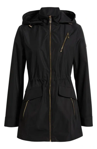 Michael Kors Zip Front Jacket With Removable Hood In Black