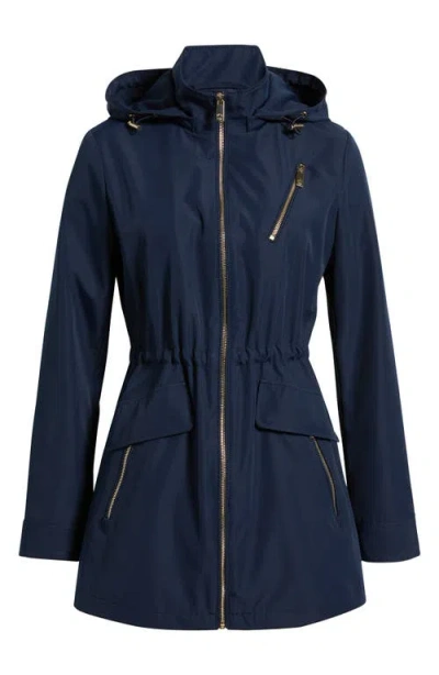 Michael Kors Zip Front Jacket With Removable Hood In Blue