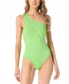 Michael Kors Zip Front One Pieces Swimsuit In Green In Green