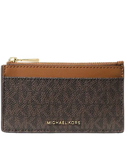 Michael Kors Zip Key Card Case In Brown