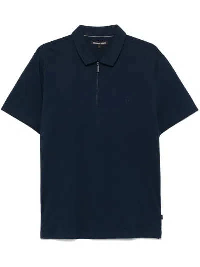 Michael Kors Zip-up Piqué Polo Shirt In Blue