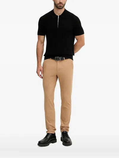 Michael Kors Zip-up Ribbed Polo Shirt In Black