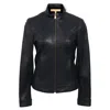 Michael Kors Zipped Jacket In Navy Blue Leather In Blue