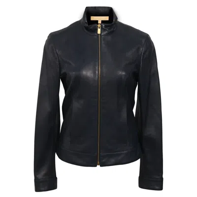 Michael Kors Zipped Jacket In Navy Blue Leather