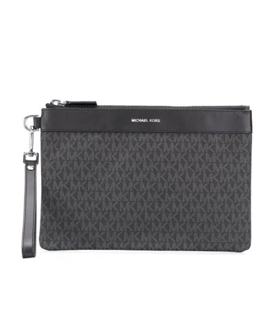 Michael Kors Zipped Logo Clutch In Black