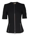 Michael Kors Zipped Short Sleeve Jacket In Black Wool In Black