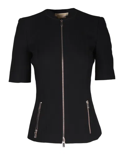 MICHAEL KORS ZIPPED SHORT SLEEVE JACKET IN BLACK WOOL