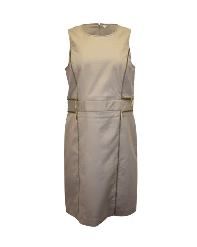 Michael Kors Zipper Detail Dress In Beige Cotton