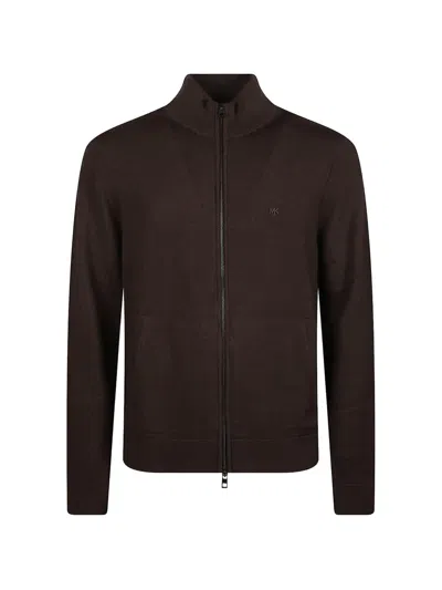 Michael Kors Zip-up Merino Sweater In Brown