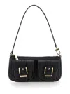 Michael Kors 'zoe' Black Shoulder Bag With Pockets And Straps On The Front In Hammered Leather Woman