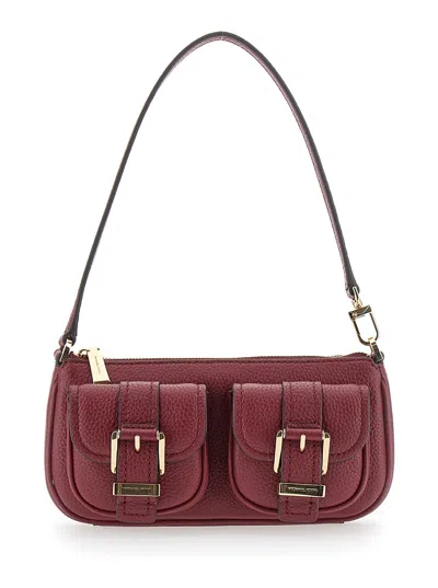 Michael Kors Zoe Bordeaux Shoulder Bag With Two Patch Pockets On The Front In Grained Leather Woman In Burgundy