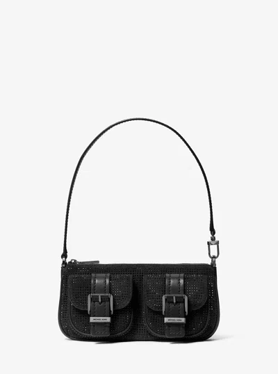Michael Kors Zoe Small Embellished Suede Pochette In Black