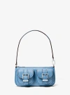 Michael Kors Zoe Small Pebbled Leather Pochette In Light Blue/silver
