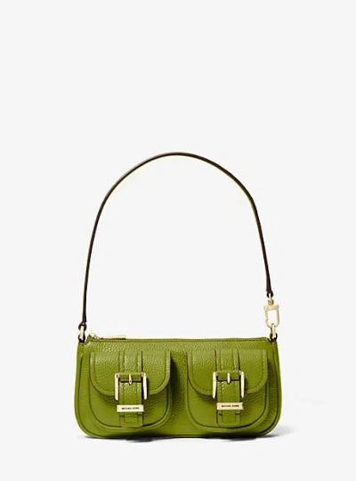 Michael Kors Zoe Small Pebbled Leather Pochette In Green