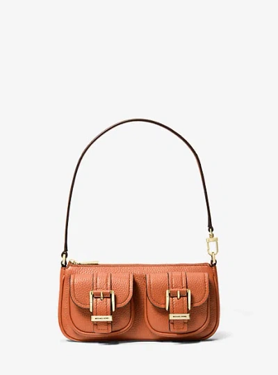 Michael Kors Zoe Small Pebbled Leather Pochette In Orange