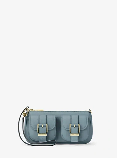 Michael Kors Zoe Small Suede Convertible Pochette In Blue