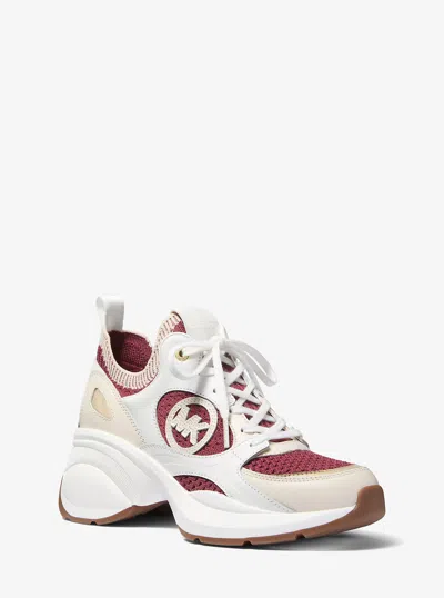 MICHAEL KORS ZUMA COLOR-BLOCK LEATHER AND KNIT TRAINER