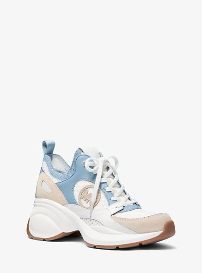 Michael Kors Zuma Color-block Leather And Mesh Trainer In Blue