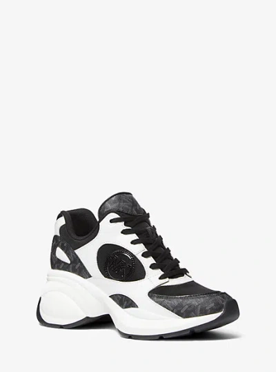 Michael Kors Zuma Empire Signature Logo And Mesh Trainer In Black