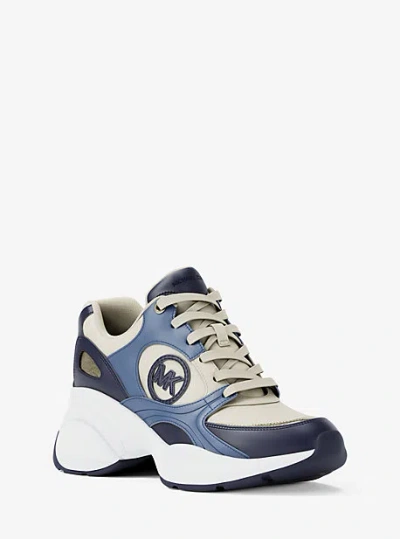 Michael Kors Zuma Leather Trainer In Blue