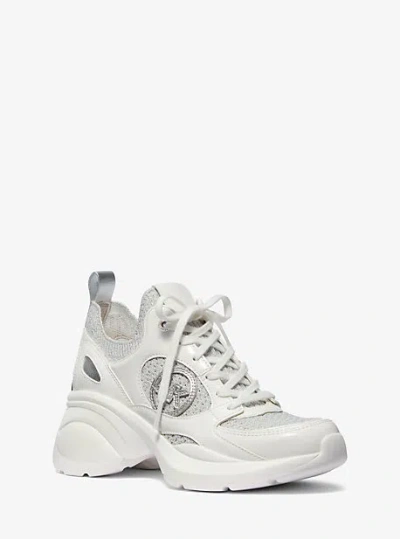 Michael Kors Zuma Metallic And Mesh Trainer In Silver