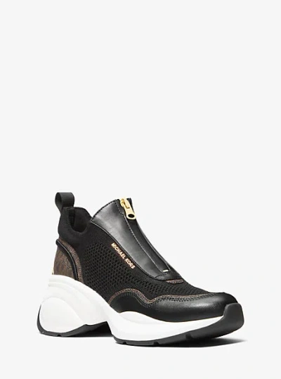 Michael Kors Zuma Mixed-media Trainer In Black