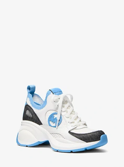 Michael Kors Zuma Mixed-media Trainer In Blue
