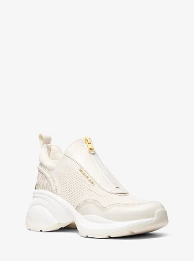 Michael Kors Zuma Mixed-media Trainer In Neutral