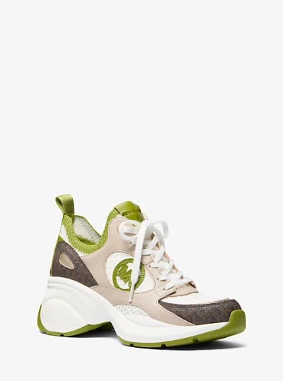 Michael Kors Zuma Mixed-media Trainer In Green