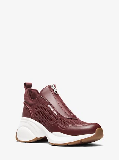 Michael Kors Zuma Mixed-media Trainer In Burgundy
