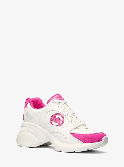 Michael Kors Zuma Two-tone Leather And Suede Trainer In Pink