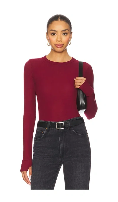 Michael Lauren Alick Long Sleeve Fitted Top In Burgundy