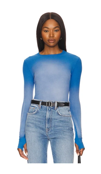 Michael Lauren Alick Long Sleeve Fitted Top With Thumbhole In Cobalt Haze