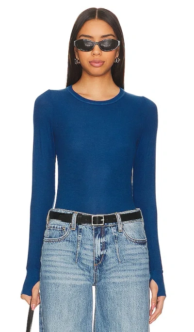Michael Lauren Alick Rib Fitted Top In Blue