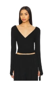 Michael Lauren Aziel Long Sleeve Cross Front Top In Black