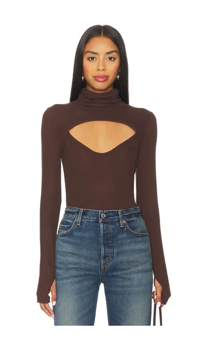 Michael Lauren Cade Long Sleeve Top Turtle Neck Top In Brown