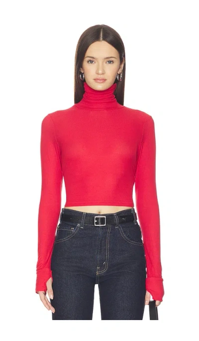 Michael Lauren Cormac Turtleneck Crop Top In Red