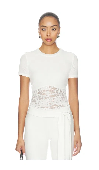 Michael Lauren Ember Rib Lace Shortsleeve Tee In White