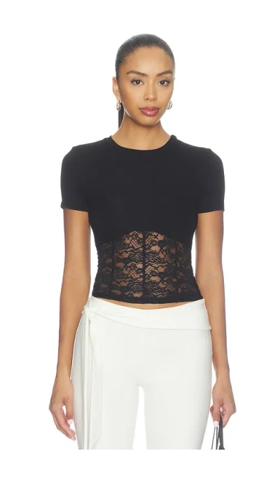 Michael Lauren Ember Rib Lace Shortsleeve Tee In Black