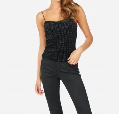 Michael Lauren Fang Glitter Velour Crop Bustier Top In Black