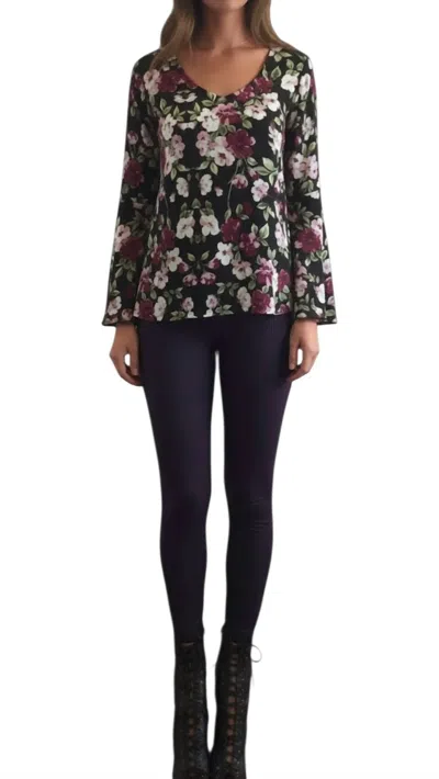 Michael Lauren Floral Bell Sleeve Top In Black Multi