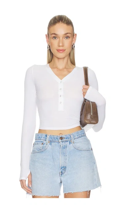 Michael Lauren Fremont Deep V Snap Henley Top In White